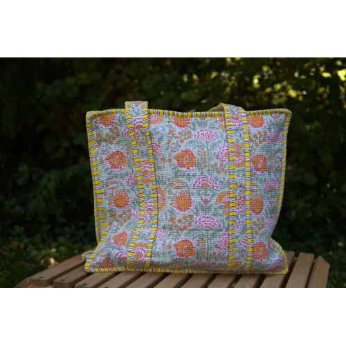 Sac cabas en coton jaune et vert avec fermeture éclair