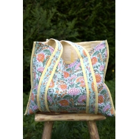Sac cabas en coton matelassé jaune et vert