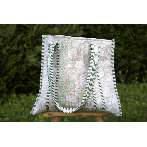 Sac cabas en coton matelassé vert