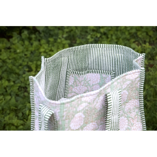 Sac cabas en coton matelassé vert