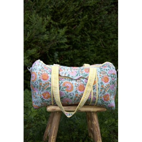 Sac de voyage matelassé jaune et vert