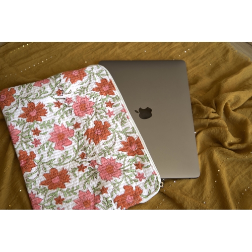 Housse ordinateur fleurs orange
