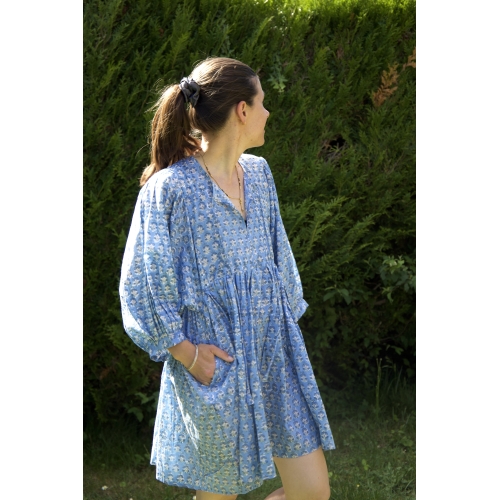 Robe bleu courte en coton