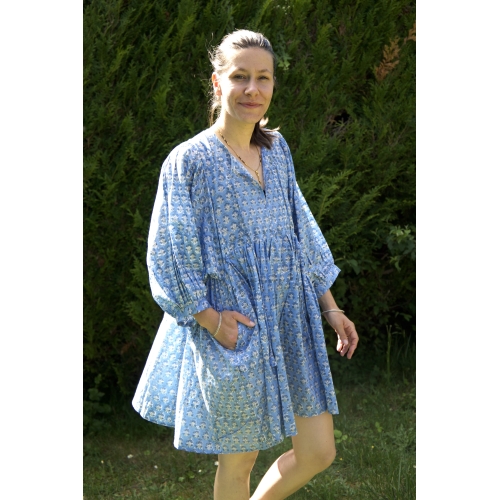 Robe bleu courte en coton