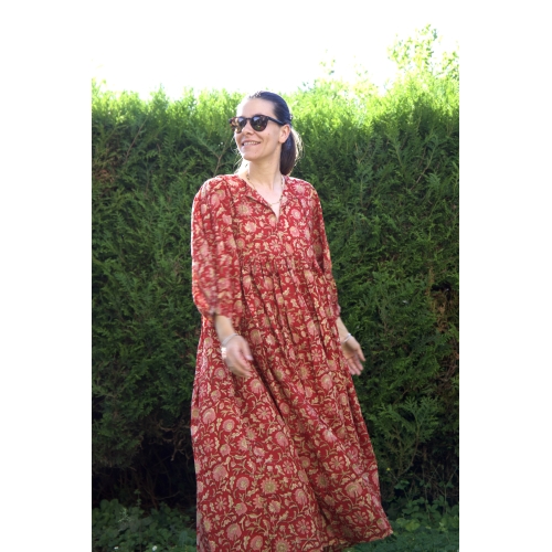 Robe rouge longue en coton