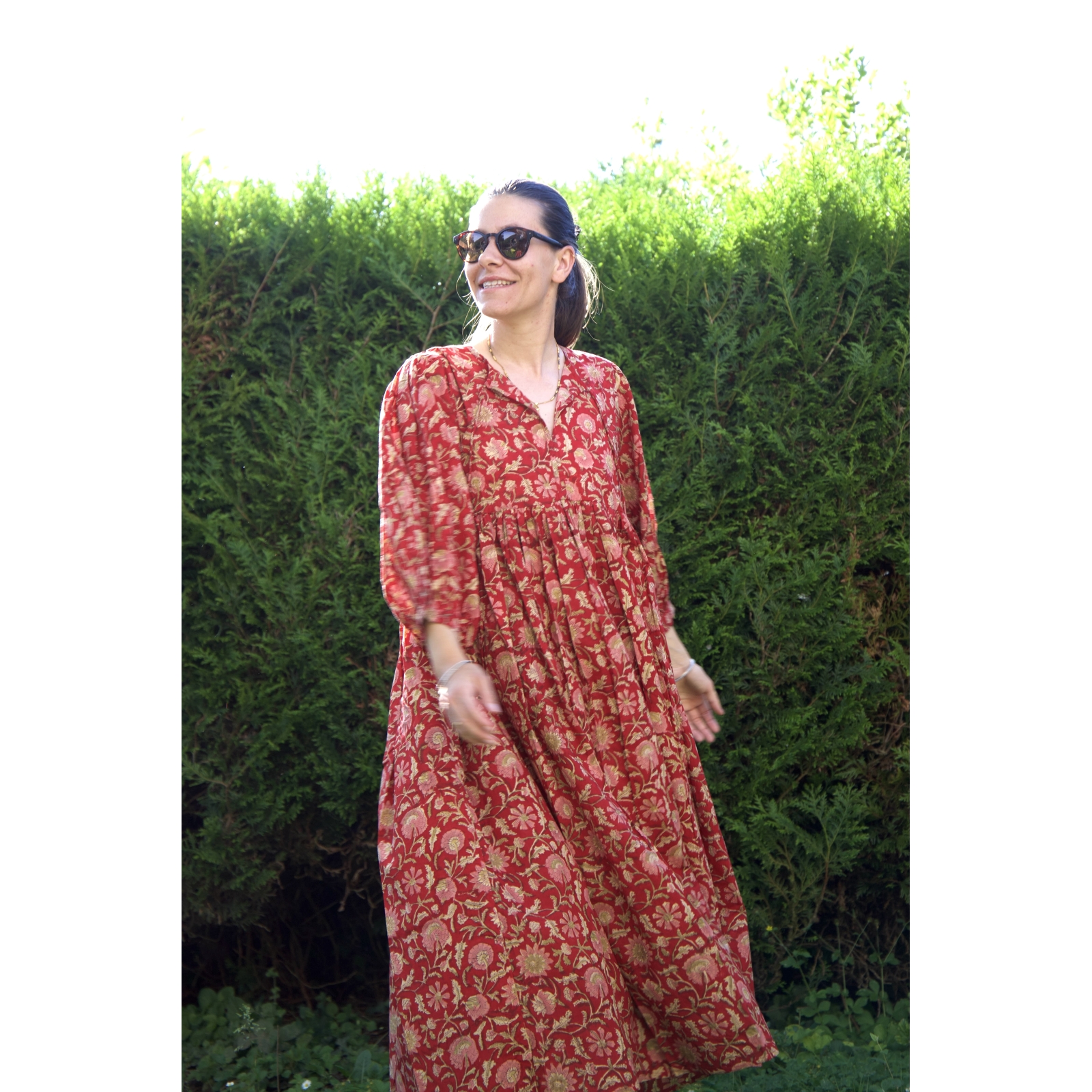 Robe rouge longue en coton