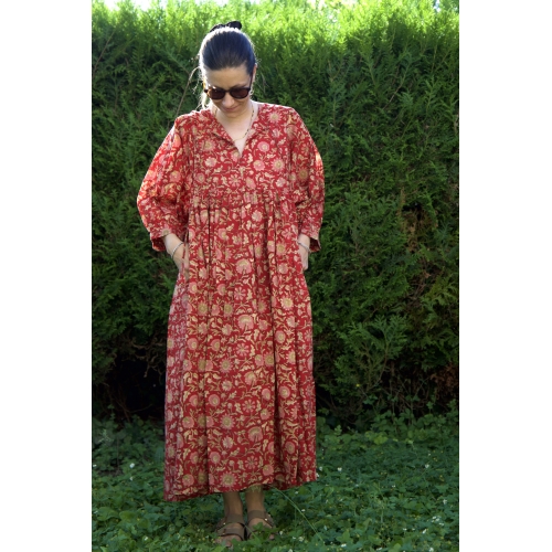 Robe rouge longue en coton
