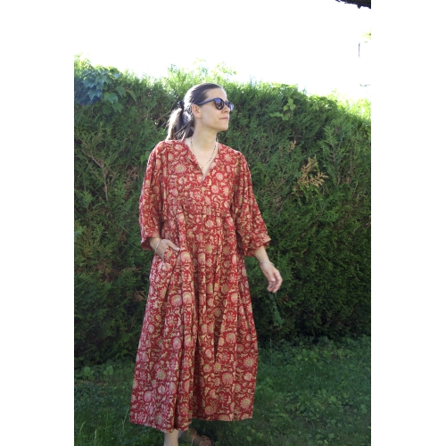 Robe rouge longue en coton