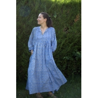Robe longue bleu petites fleurs en coton