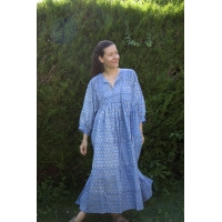Robe longue bleu petites fleurs en coton