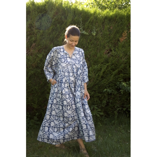 Robe longue bleu marine en coton