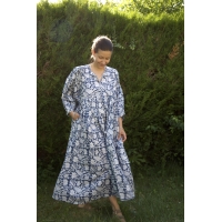 Robe longue bleu marine en coton