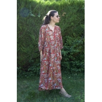 Robe longue rouge et verte en coton