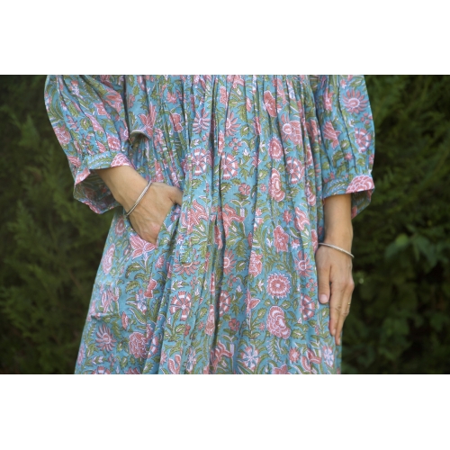 Robe longue bleu et verte en coton