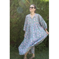 Robe longue bleu et verte en coton