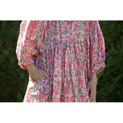 Robe longue rose en coton
