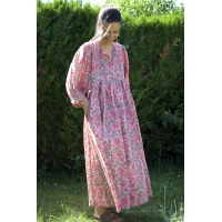 Robe longue rose en coton