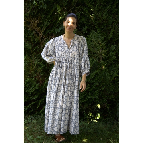 Robe longue grise en coton