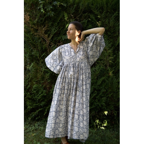 Robe longue grise en coton