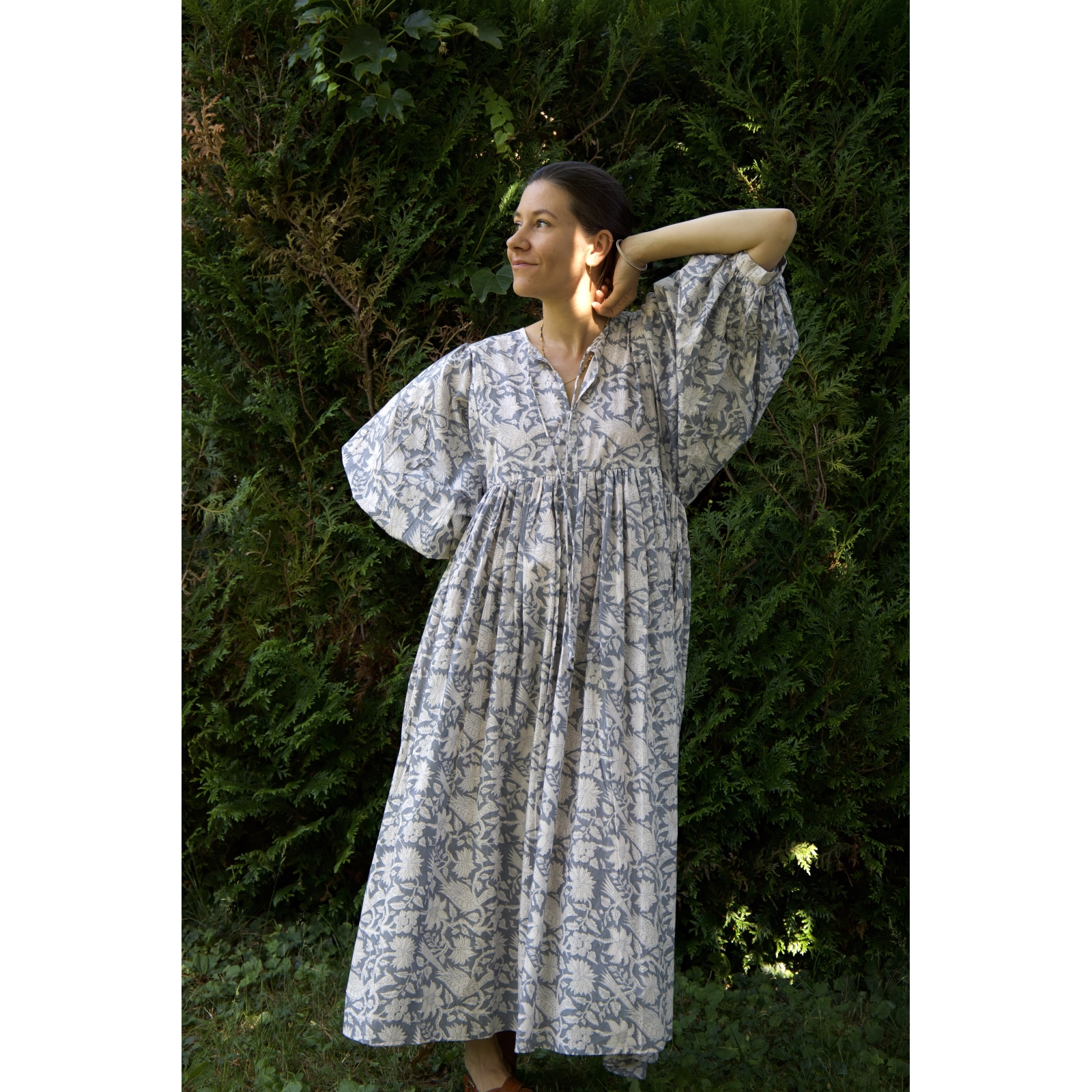 Robe longue grise en coton
