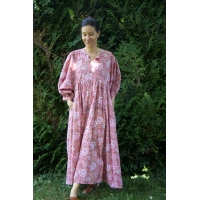 Robe longue rose en coton