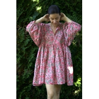 Robe rose et verte courte en coton