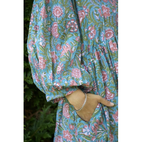 Robe bleu vert courte en coton