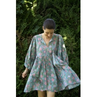 Robe bleu vert courte en coton
