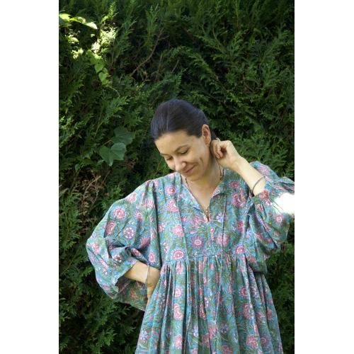Robe bleu vert courte en coton