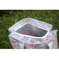 Sac cabas en coton avec fermeture éclair matelassé bleu rose vert
