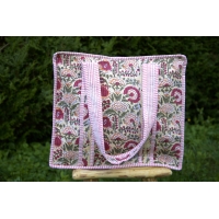 Sac cabas beige en coton à fleurs avec fermeture éclair