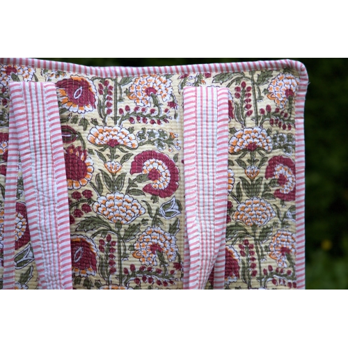 Sac cabas beige en coton à fleurs avec fermeture éclair