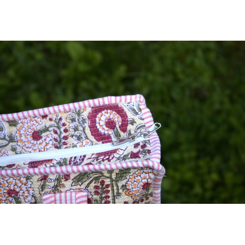 Sac cabas beige en coton à fleurs avec fermeture éclair
