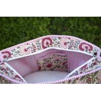 Sac cabas beige en coton à fleurs avec fermeture éclair